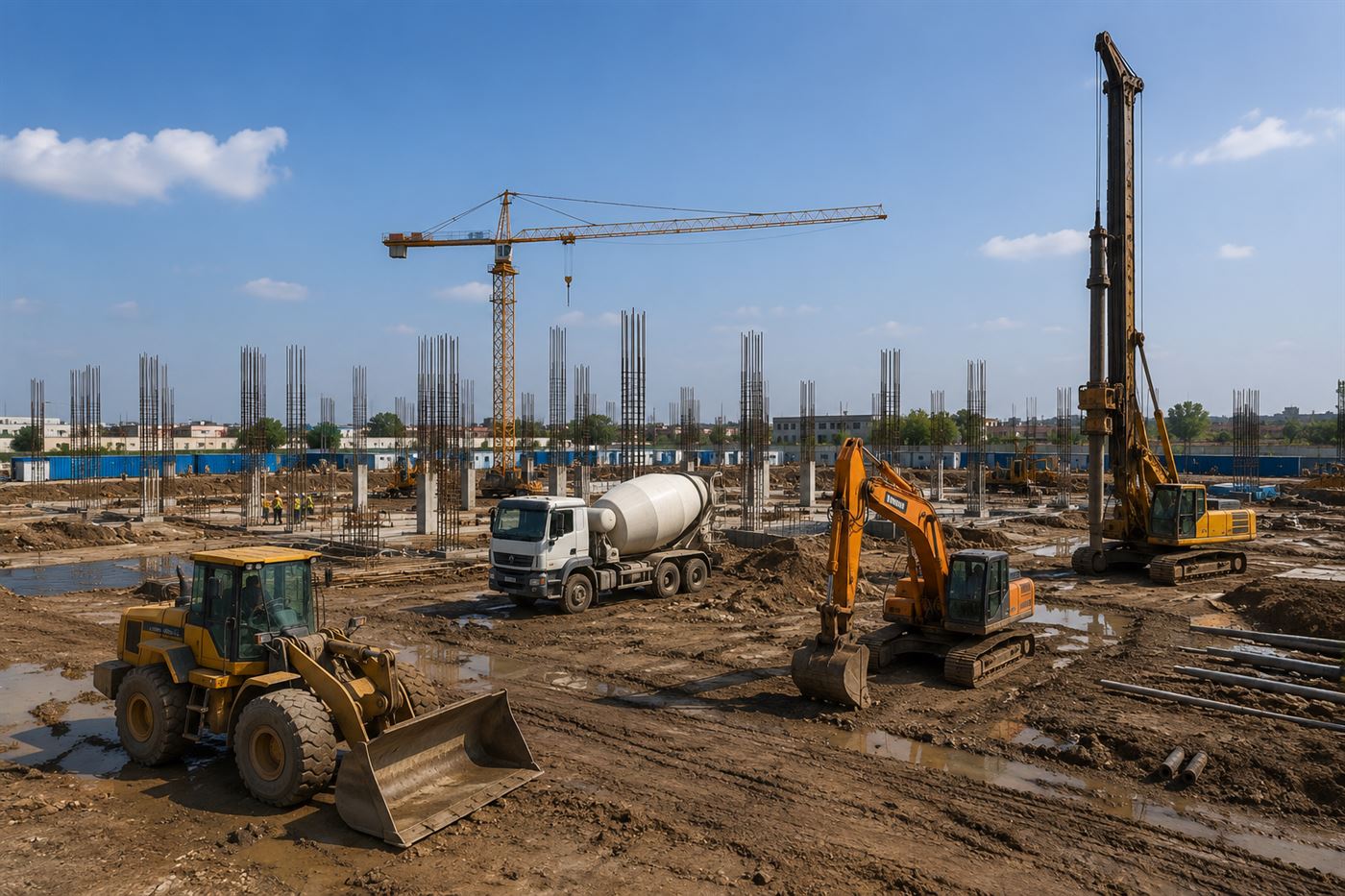 Construction site with cranes and equipment